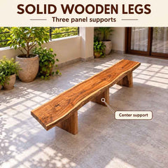 Handmade Live Edge Solid Wood Bench, Rustic 6 Ft Natural Wood Dining Bench with Wooden Legs, Natural Grain Long Entryway & Hallway Bench, Custom Size Wooden Bench