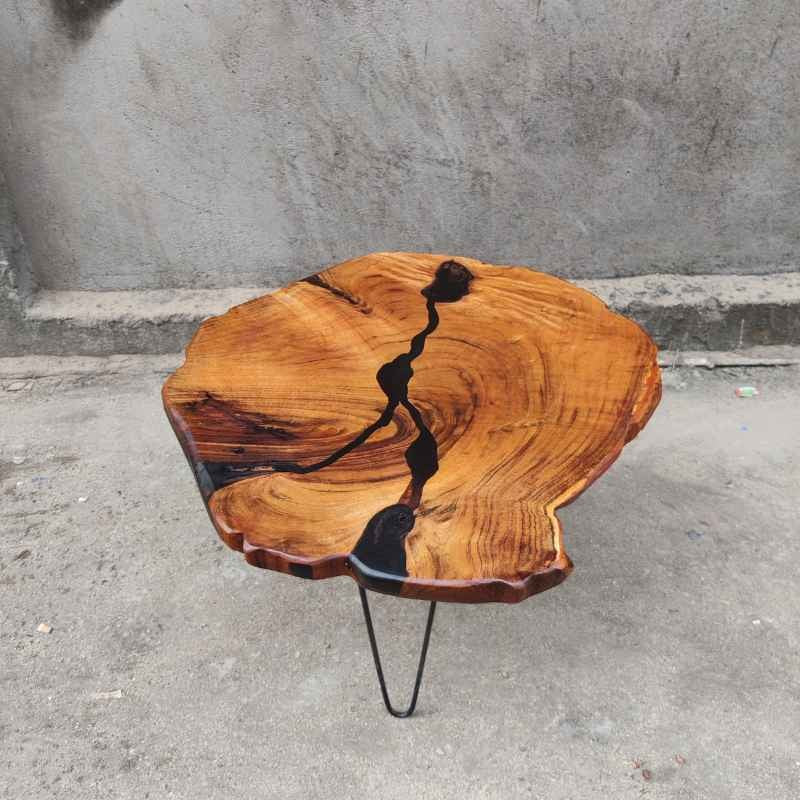 Handmade Epoxy River Live Edge Crosscut Slab Table | Statement Resin Coffee Table | Solid Wood Center Table | Custom Wood River Design | Tree Trunk Coffee Table