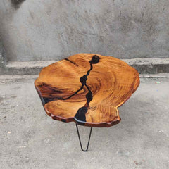 Handmade Epoxy River Live Edge Crosscut Slab Table | Statement Resin Coffee Table | Solid Wood Center Table | Custom Wood River Design | Tree Trunk Coffee Table