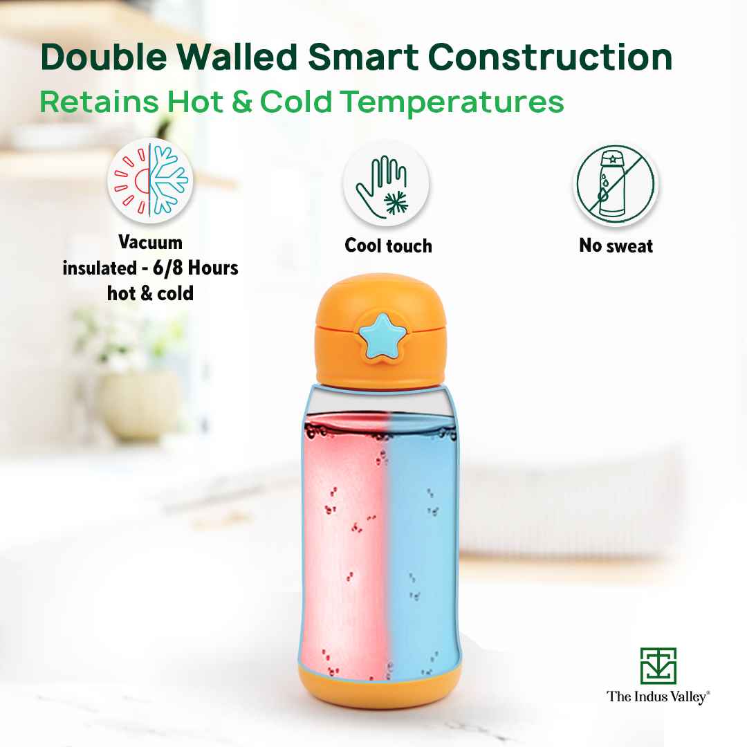 Premium Stainless Steel Vacuum Insulated School Kid Water Bottle, Silicone Sippy & Bag,Leakproof Lid