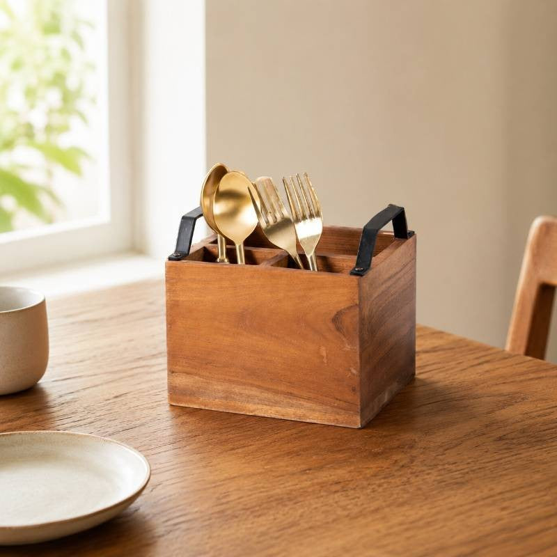 Inseparables Acacia Wood Cutlery Holder