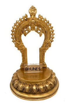 Brass Peeta With Prabhavali Idol, Pital Prabhai Peetha, Hindu Temple Murti Base, Handmade Peetal Prabhavali Chowki,Gold, 8 Inch, 1 Piece