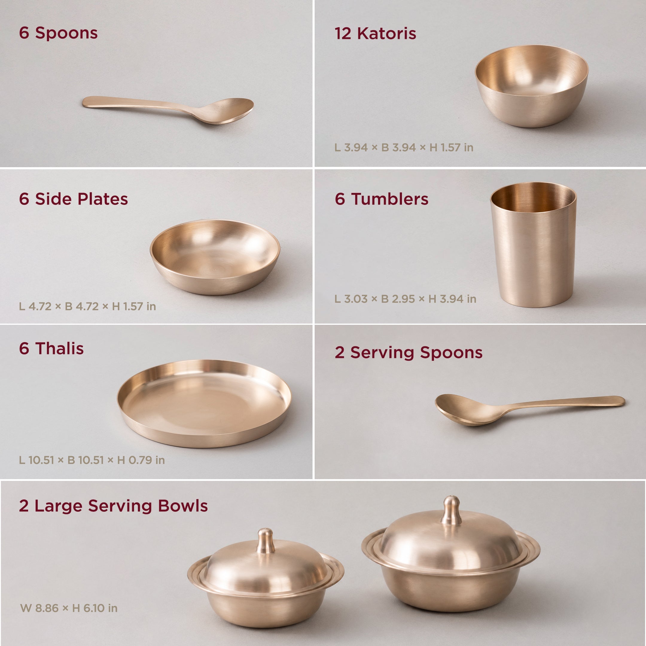 40-Piece Kansa Dinner Set • Antique Matte Finish • Serves 6 • 100% Lead Free (कांसे का डिनर सेट) | Total Weight: ~12 kg