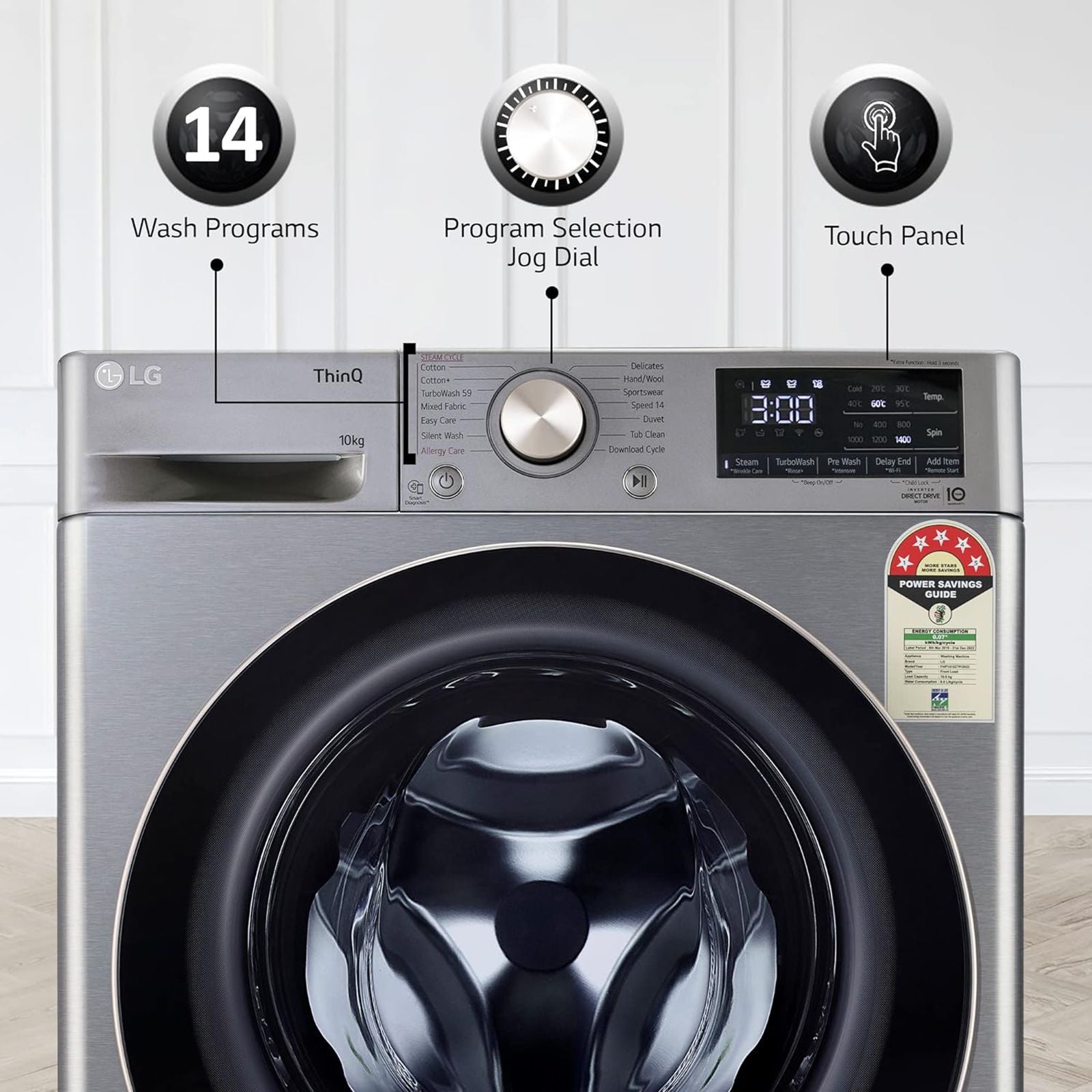 LG 10 kg 5 Star Fully Automatic Front Load Washing Machine (FHP1410Z7P.APSQEIL, Smart Diagnosis, Platinum Silver)