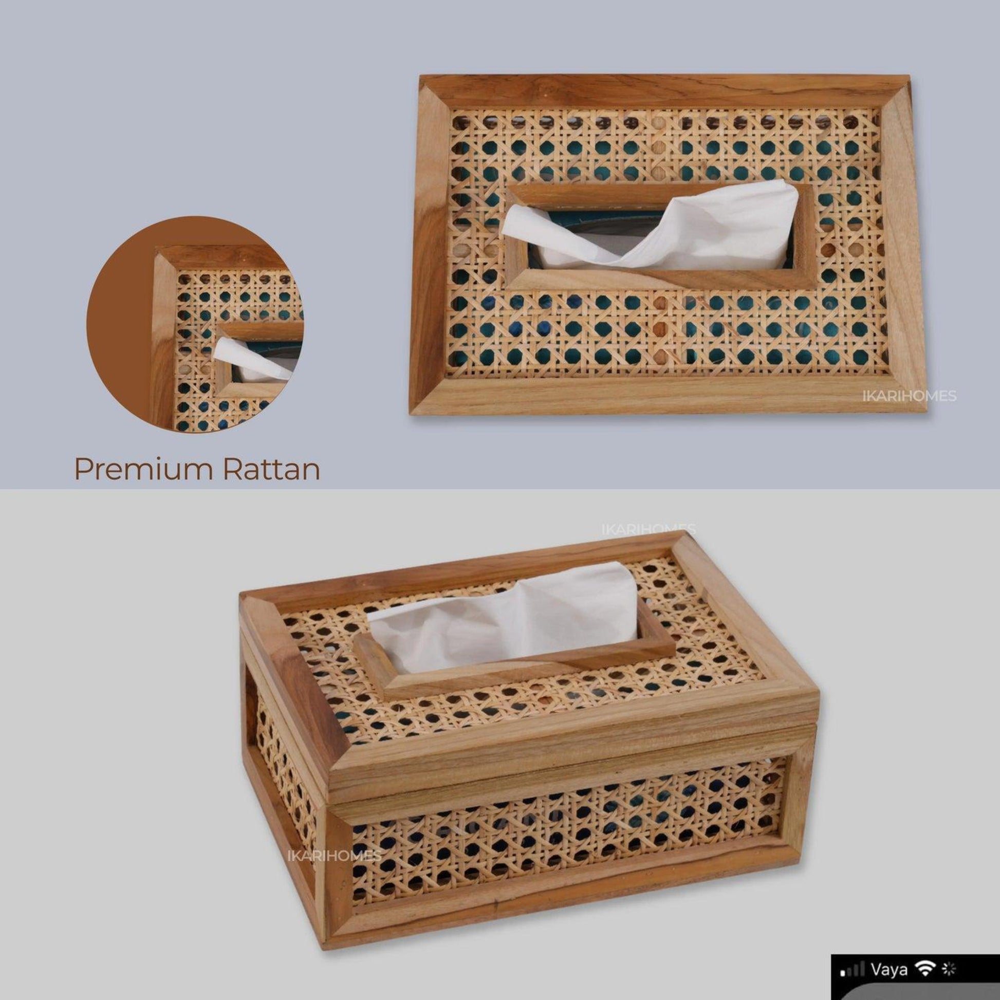 Natural Rattan Wooden Tissue Holder Box- Set Of 2