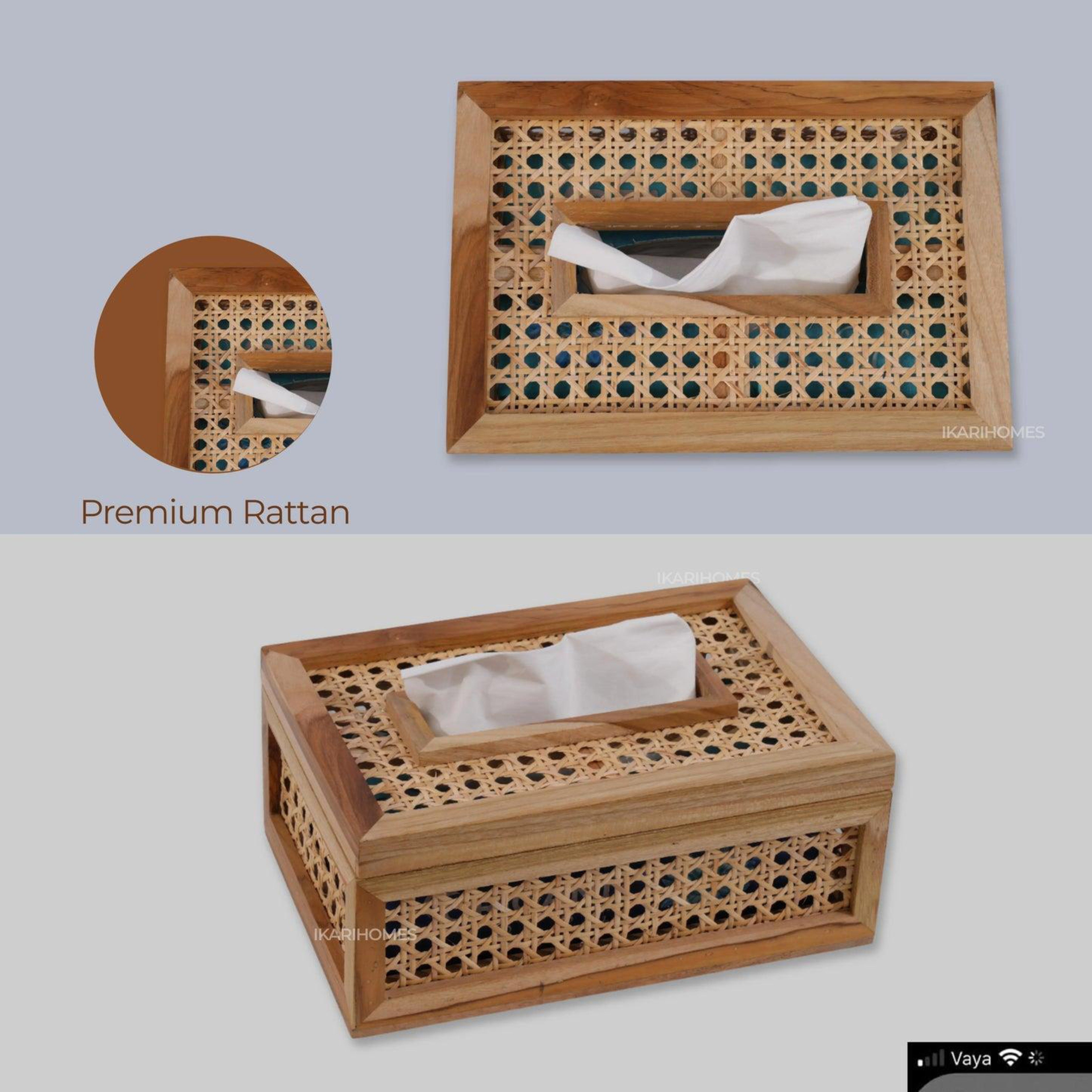 Natural Rattan Wooden Tissue Holder Box- Set Of 2