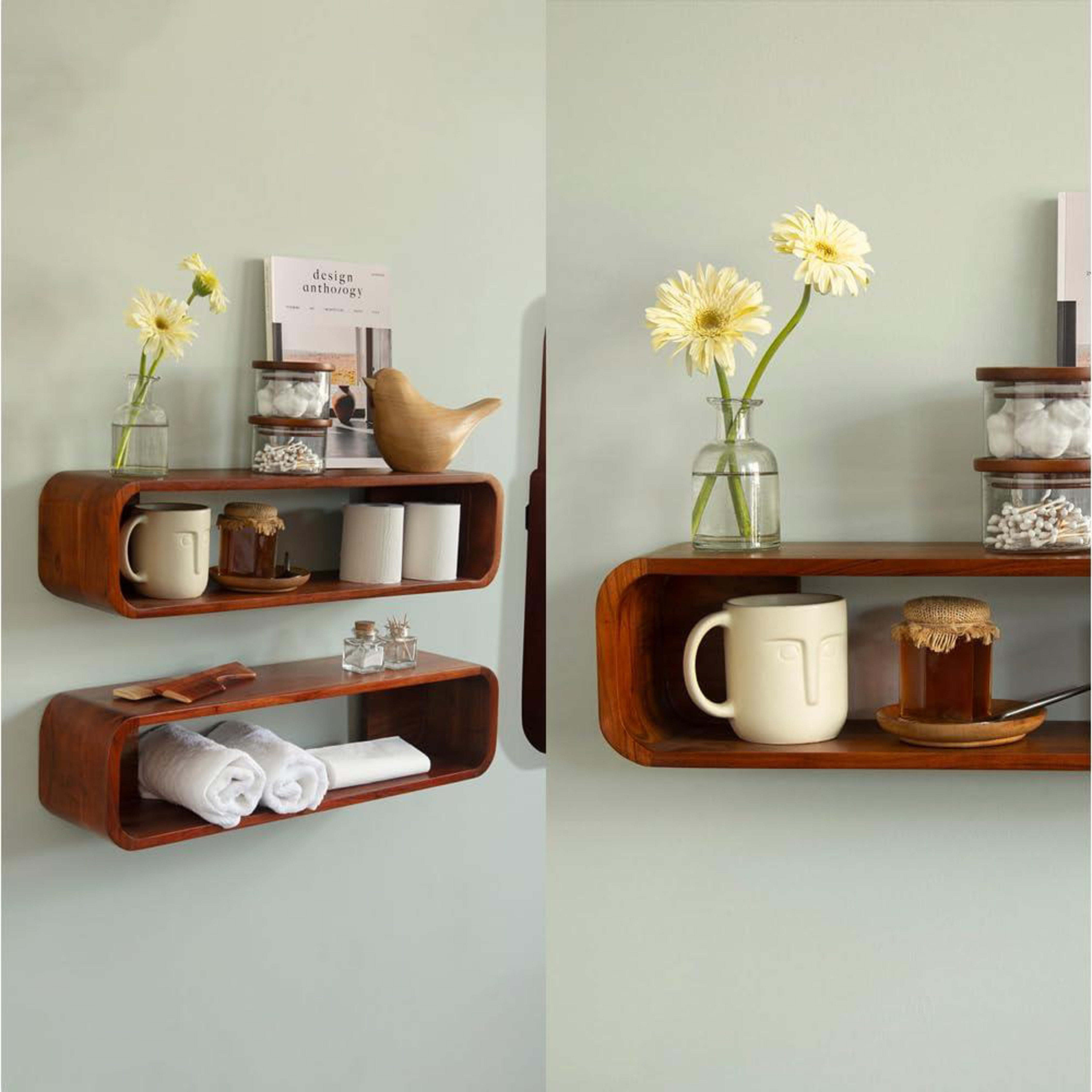 Minimalist Wooden Wall Mounted Display Shelf- Set Of 2