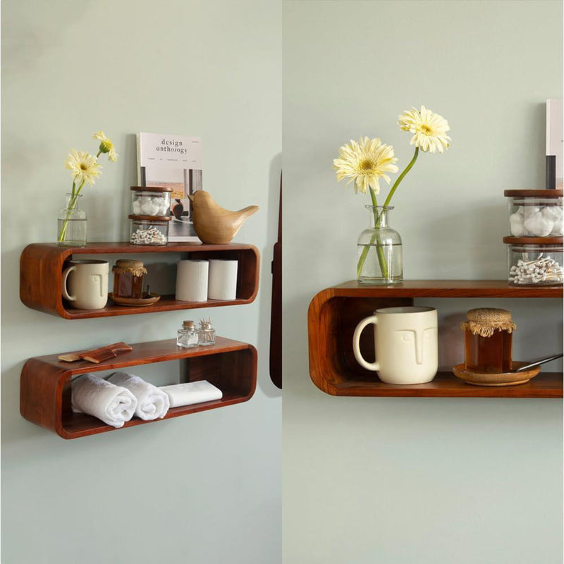 Minimalist Wooden Wall Mounted Display Shelf- Set Of 2