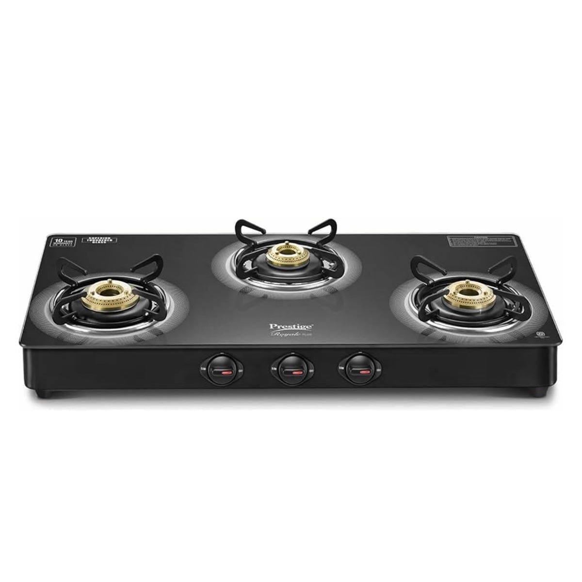 Prestige Royale Plus GT 03 Toughened Black Glass Top Gas Stove + Prestige 3 Litre TRIPLY Svachh Outer Lid Pressure Cooker, Deep Lid for Spillage Control, Gas & Induction Compatible, 5Y Warranty, ISI