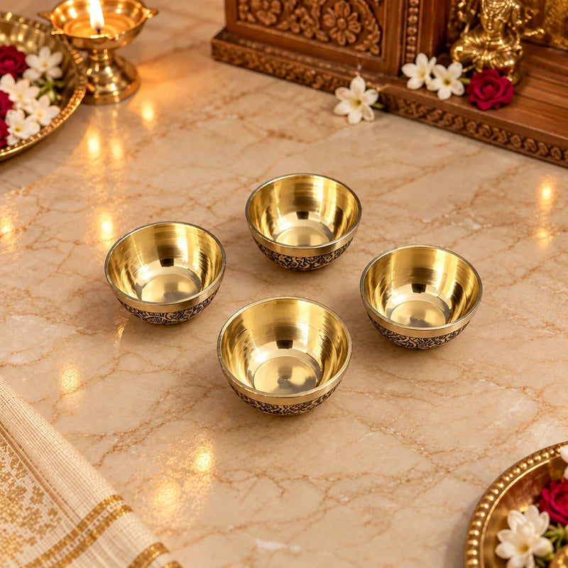 Brass Embossed Design Prasad Bowl Set (1 Inch)