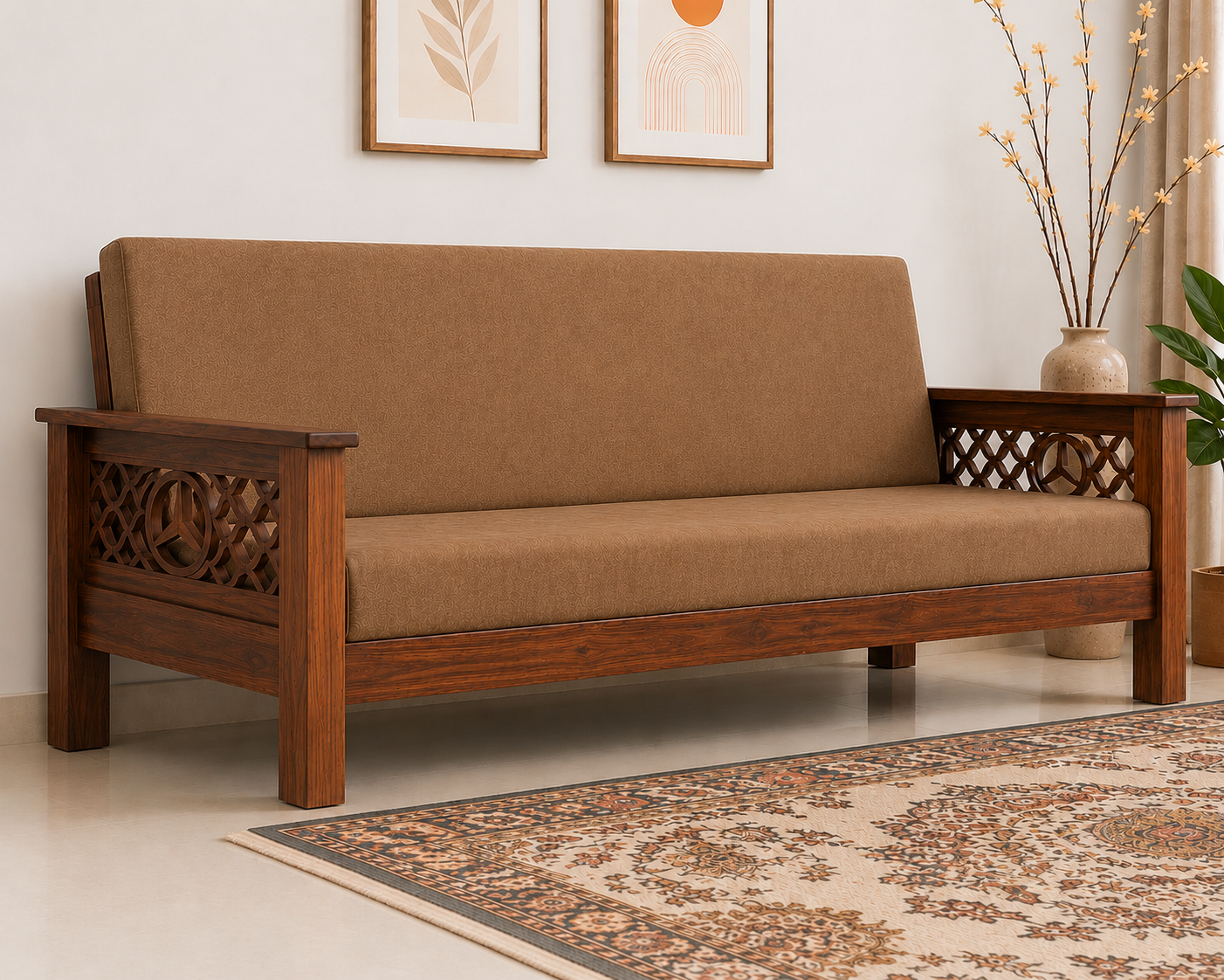 Elite Benz Handcrafted Solid Wood 3 Seater Sofa