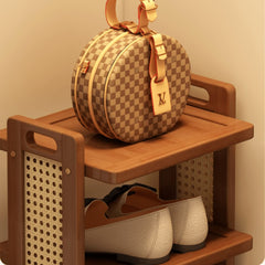 Astera Premium Wooden Shoe Rack with Woven Cane Sides