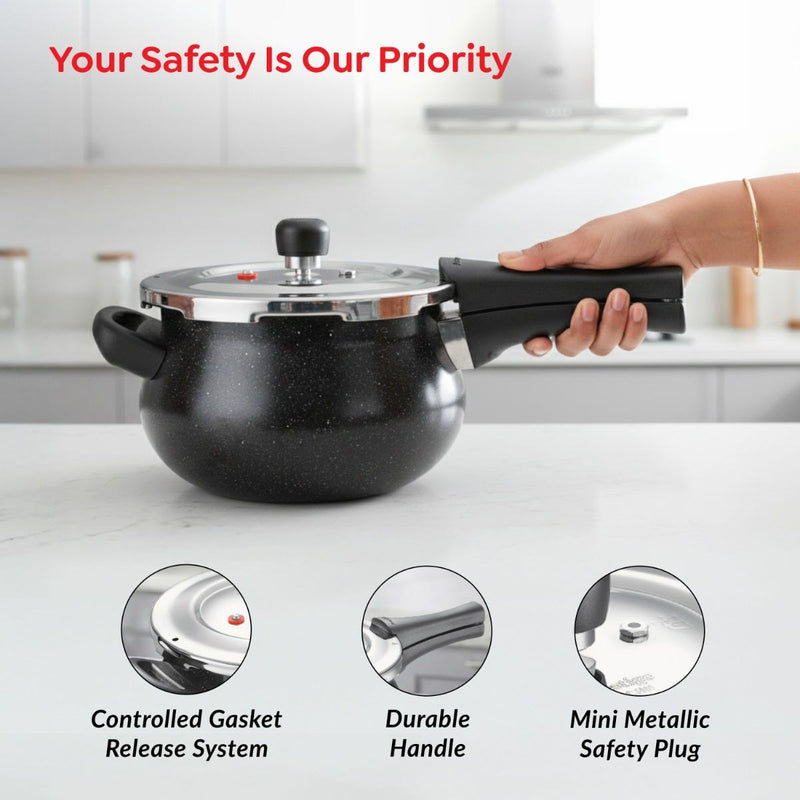 Prestige Deluxe Alpha Stainless Steel Pressure Cooker 4.0 L, Prestige Omega Deluxe Granite Non-stick Round Base Omni Tawa, 25 cm (Black)