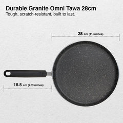 Prestige Deluxe Alpha Svachh Stainless Steel Spillage Control Pressure Cooker, 5.5 L (Silver), Prestige Omega Deluxe Granite Non-stick Round Base Omni Tawa, 28 cm (Black)