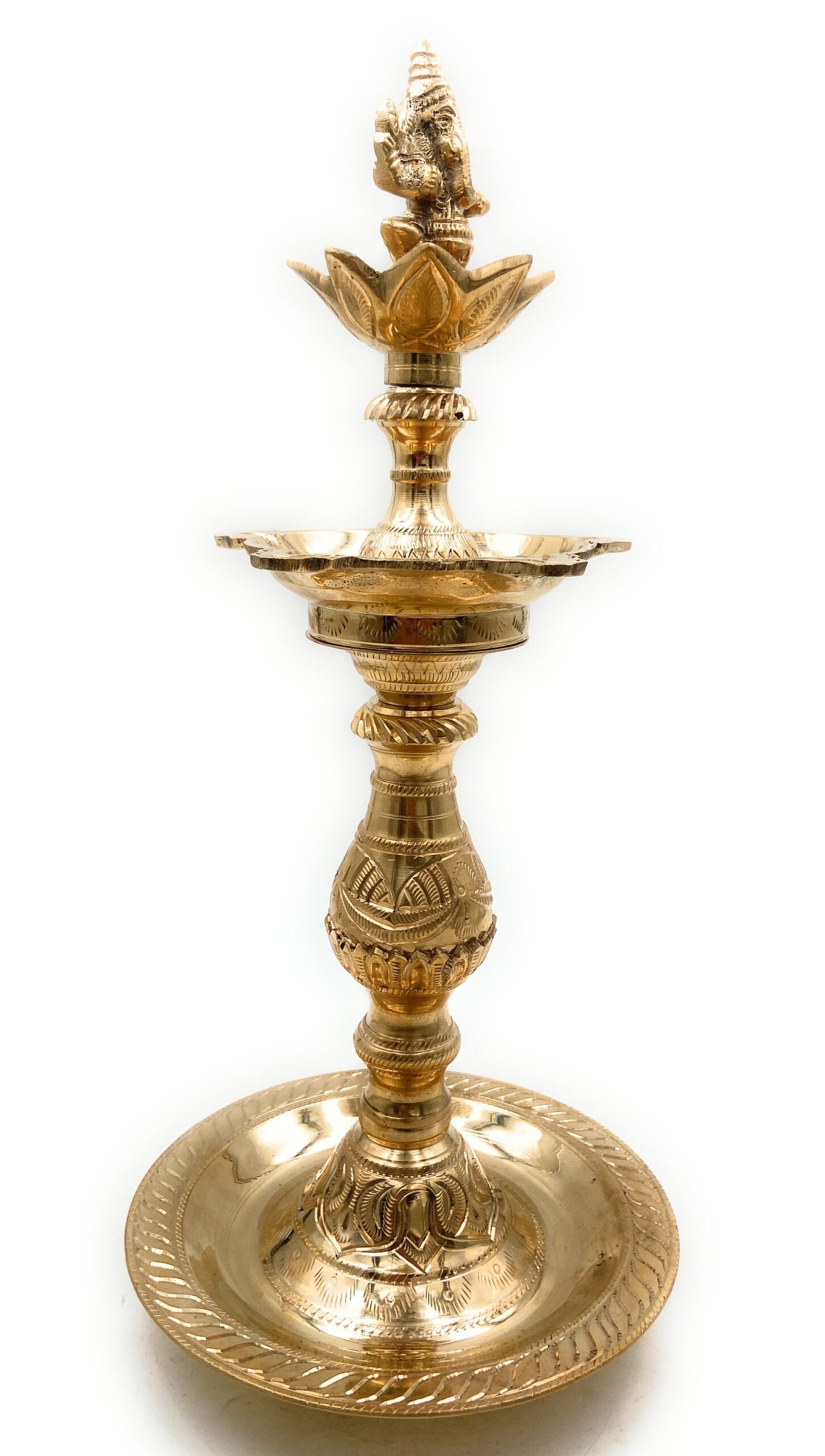 Brass Ganesh Oil Lamp Vinayaka Deepam, Ganesha Diya, Pillayar Vilakku, Ganapati Deepak, Peetal Vigneshwara Vilakku,Gold, 14.5 Inch, 1 Piece