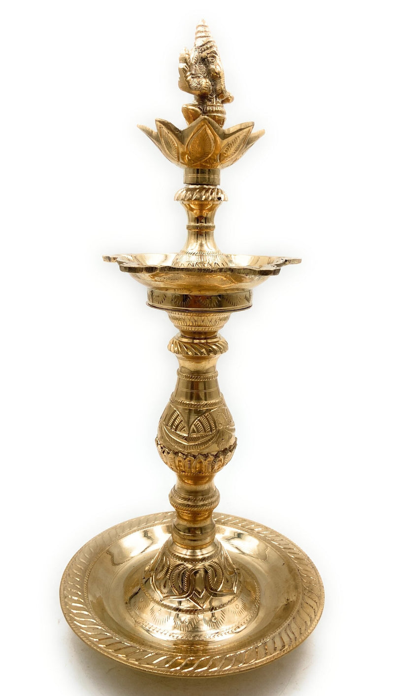 Brass Ganesh Oil Lamp Vinayaka Deepam, Ganesha Diya, Pillayar Vilakku, Ganapati Deepak, Peetal Vigneshwara Vilakku,Gold, 14.5 Inch, 1 Piece