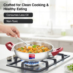 Prestige Svachh Triply Outer Lid Pressure Cooker with Deep Lid for Spillage Control, 3.5 Litre, Silver + Prestige Platina Popular Stainless Steel Impact Forged Bottom Kadai with Glass Lid, 24cm, 2.8 L