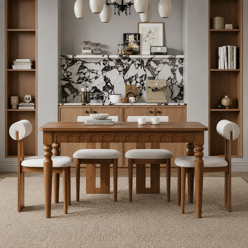 Premium Solid Wood 6 seater Dining Table with Turned Legs