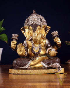 Dagdusheth Ganapati Brass Statue 9 inch three tone