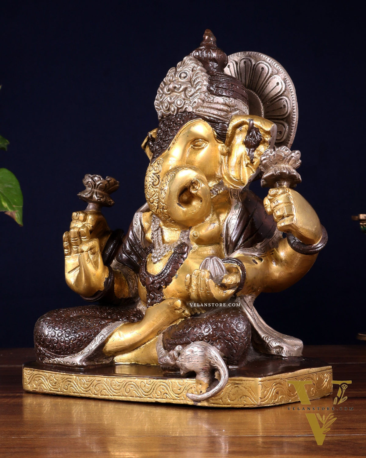 Dagdusheth Ganapati Brass Statue 9 inch three tone
