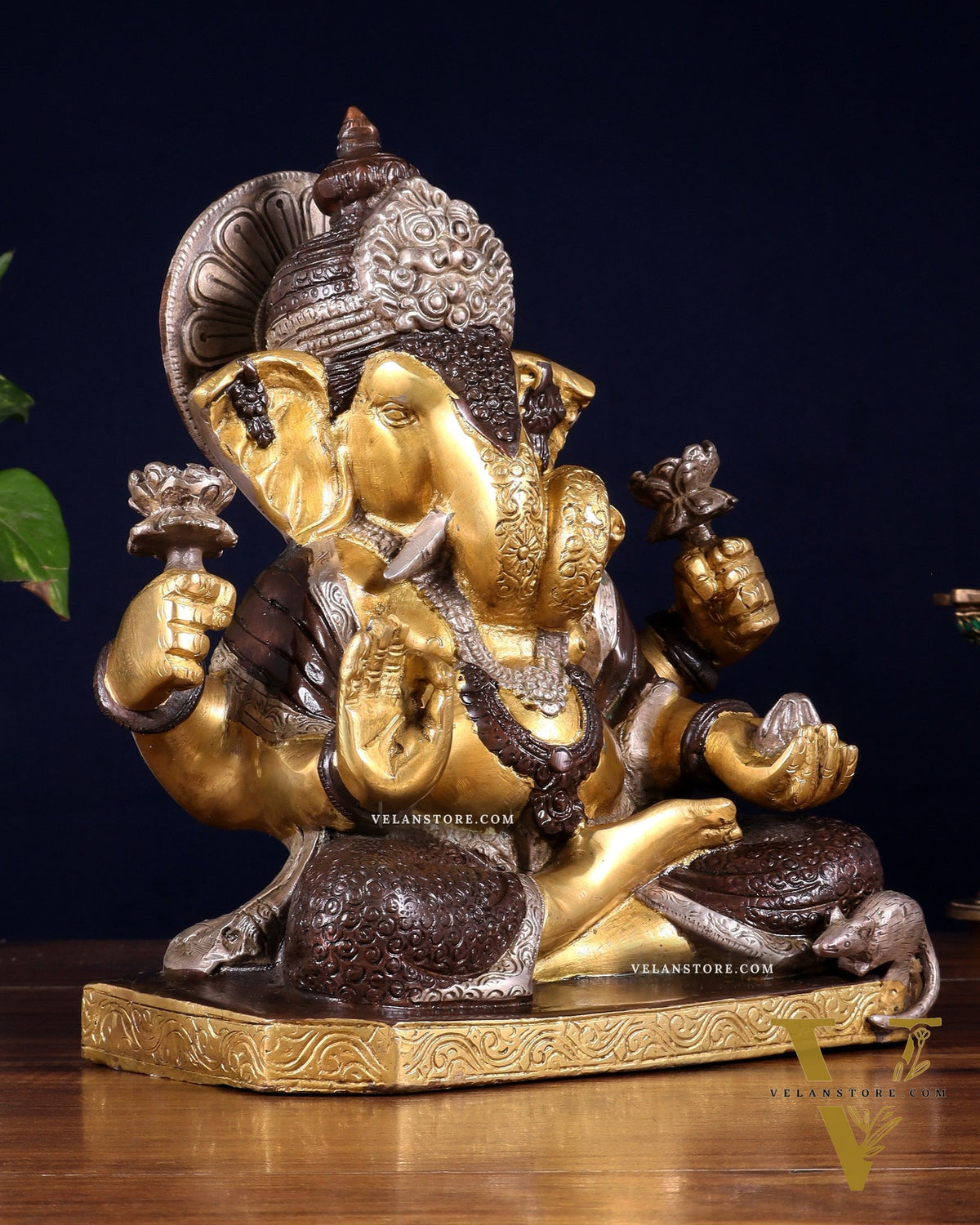 Dagdusheth Ganapati Brass Statue 9 inch three tone