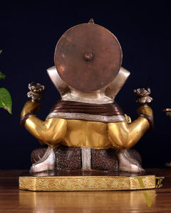 Dagdusheth Ganapati Brass Statue 9 inch three tone