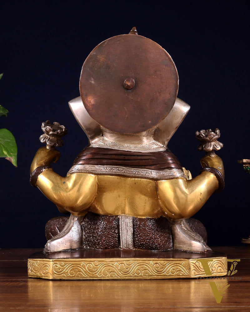 Dagdusheth Ganapati Brass Statue 9 inch three tone