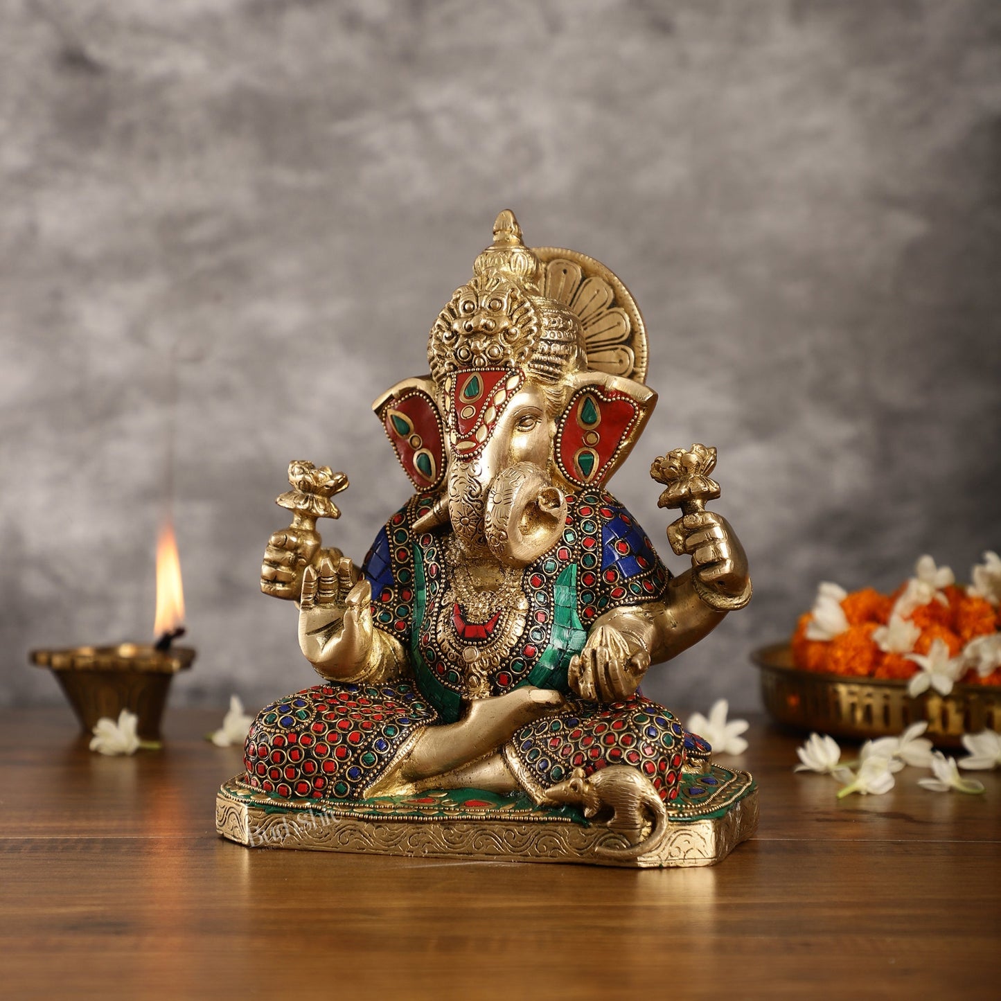 Dagdusheth Ganpati Brass Statue stonework