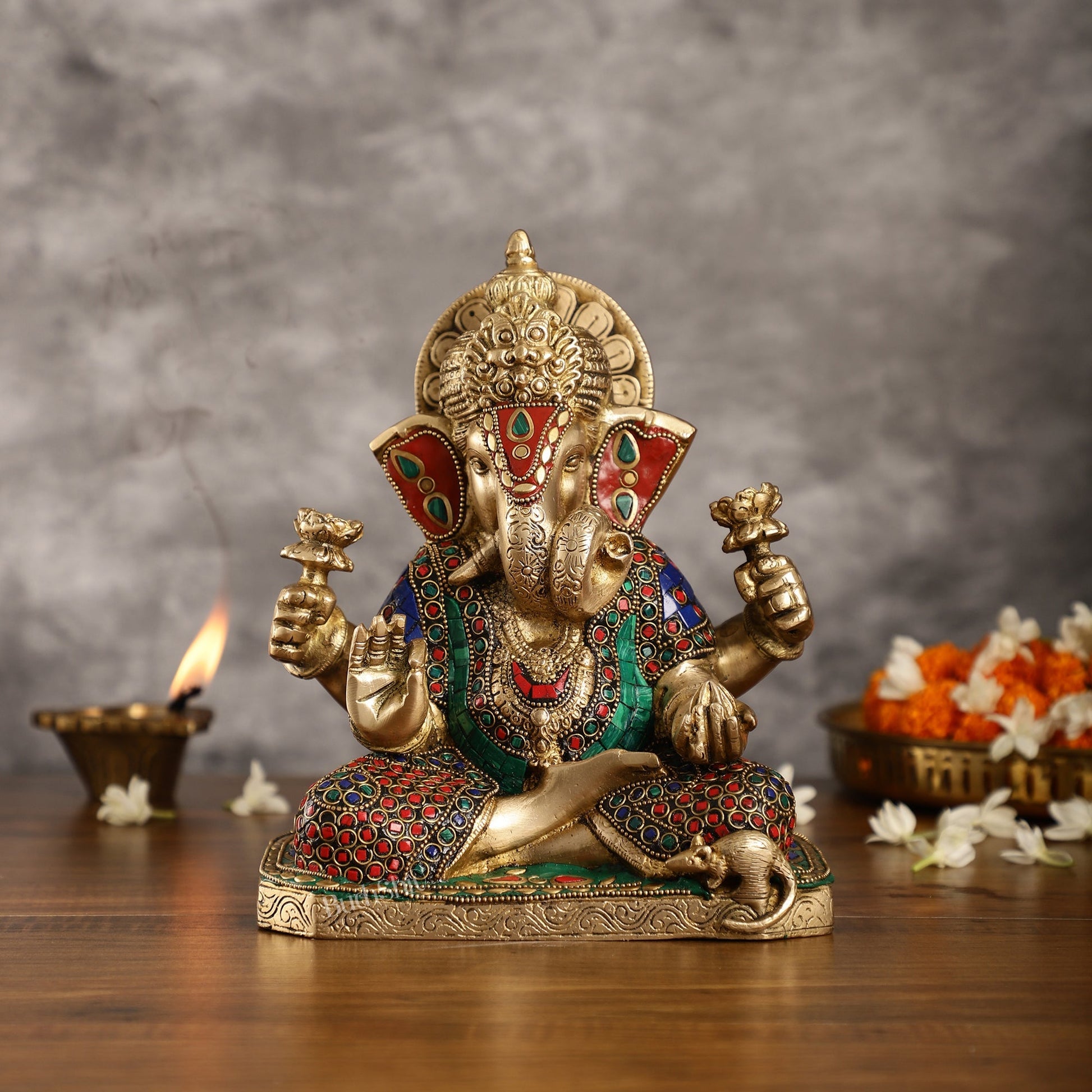 Dagdusheth Ganpati Brass Statue stonework