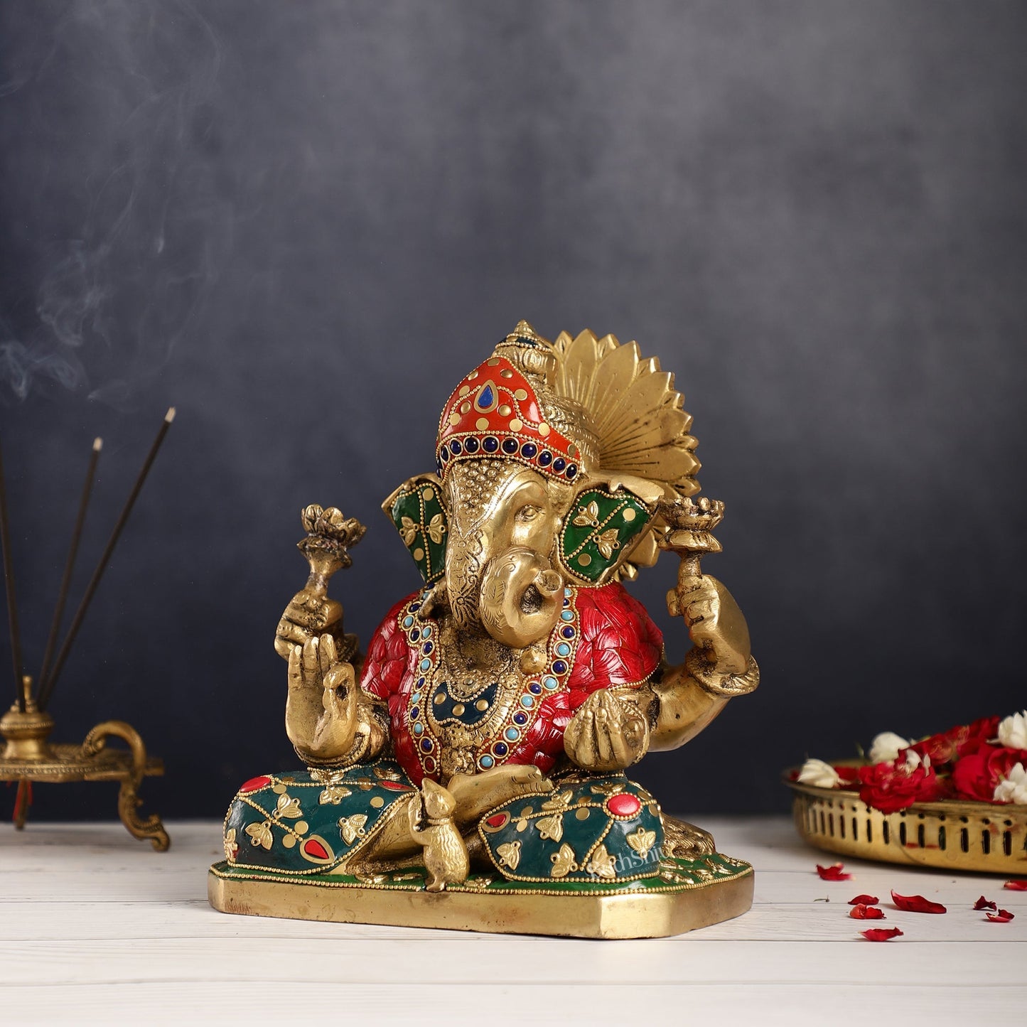Dagdusheth Ganpati Brass Statue stonework
