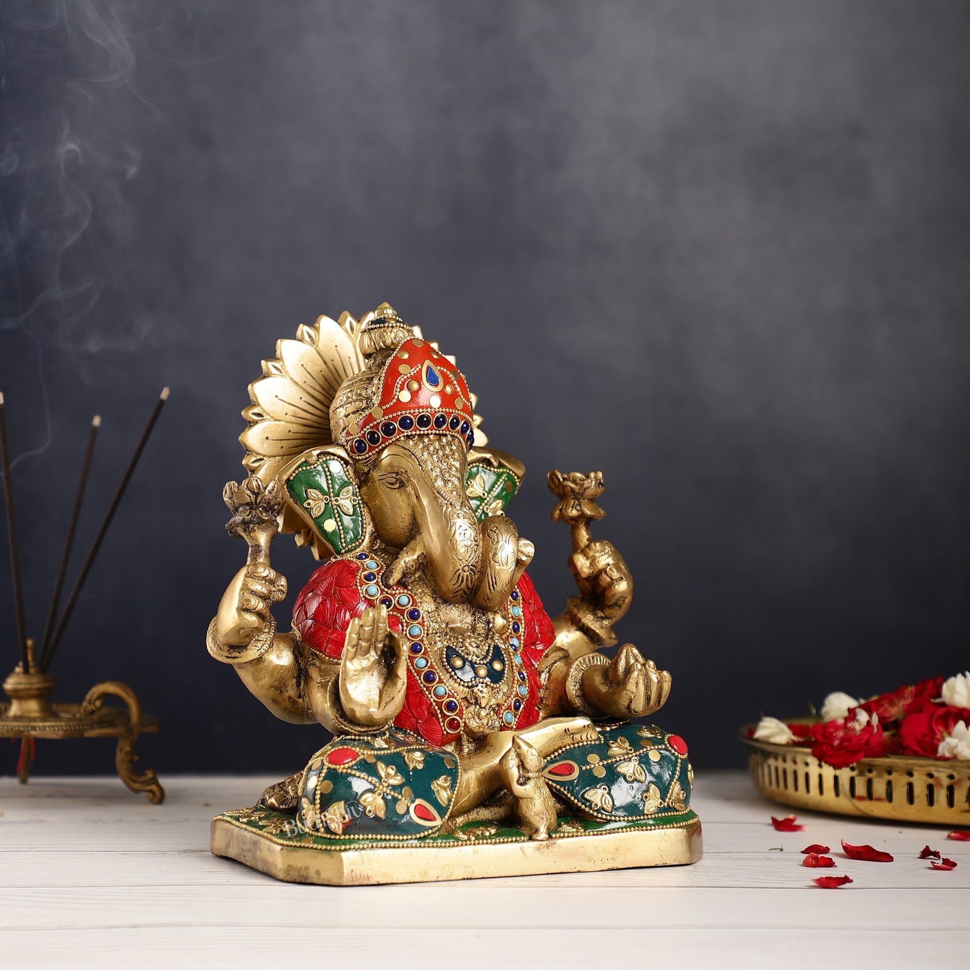 Dagdusheth Ganpati Brass Statue stonework