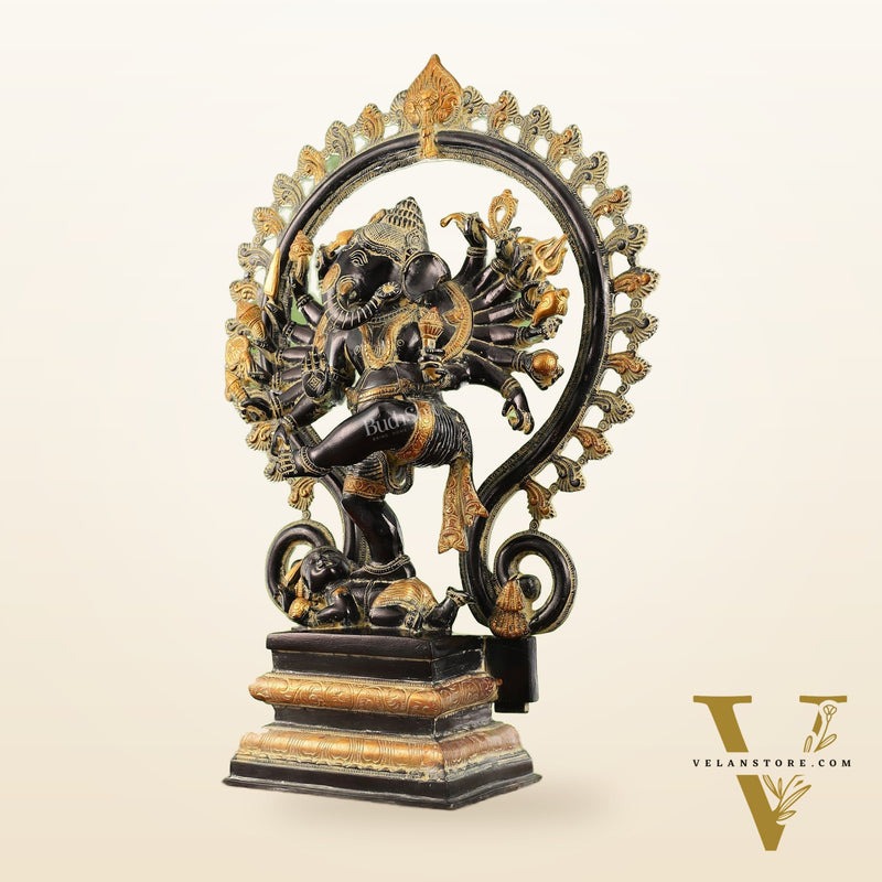 Dancing Ganesha Brass Statue with 16 Arms | 26 inch.