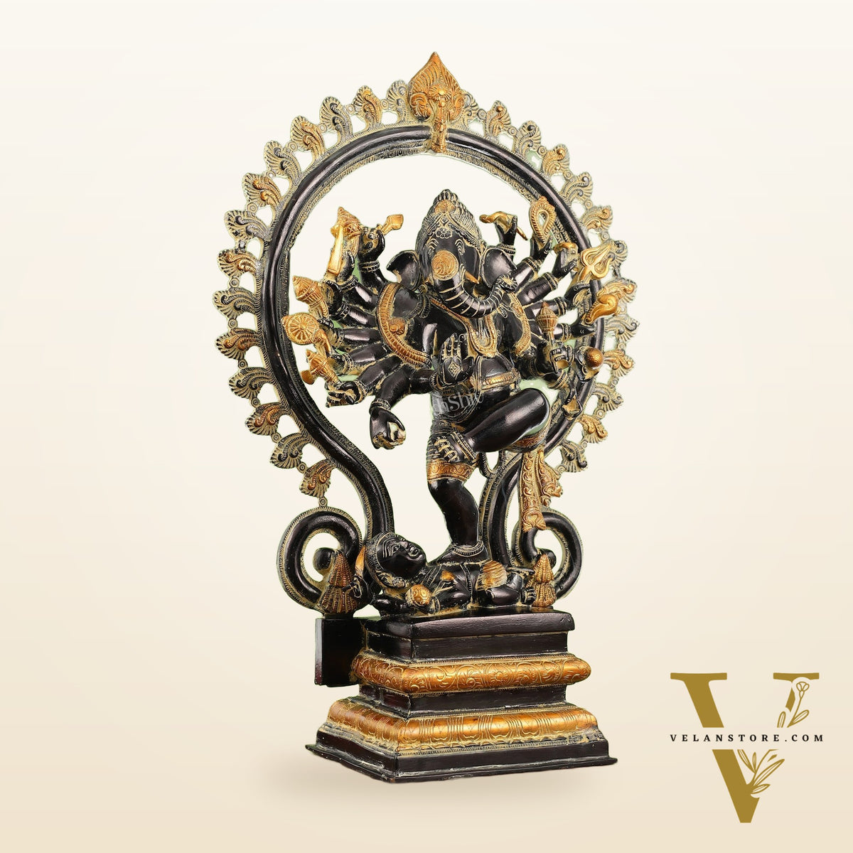 Dancing Ganesha Brass Statue with 16 Arms | 26 inch.