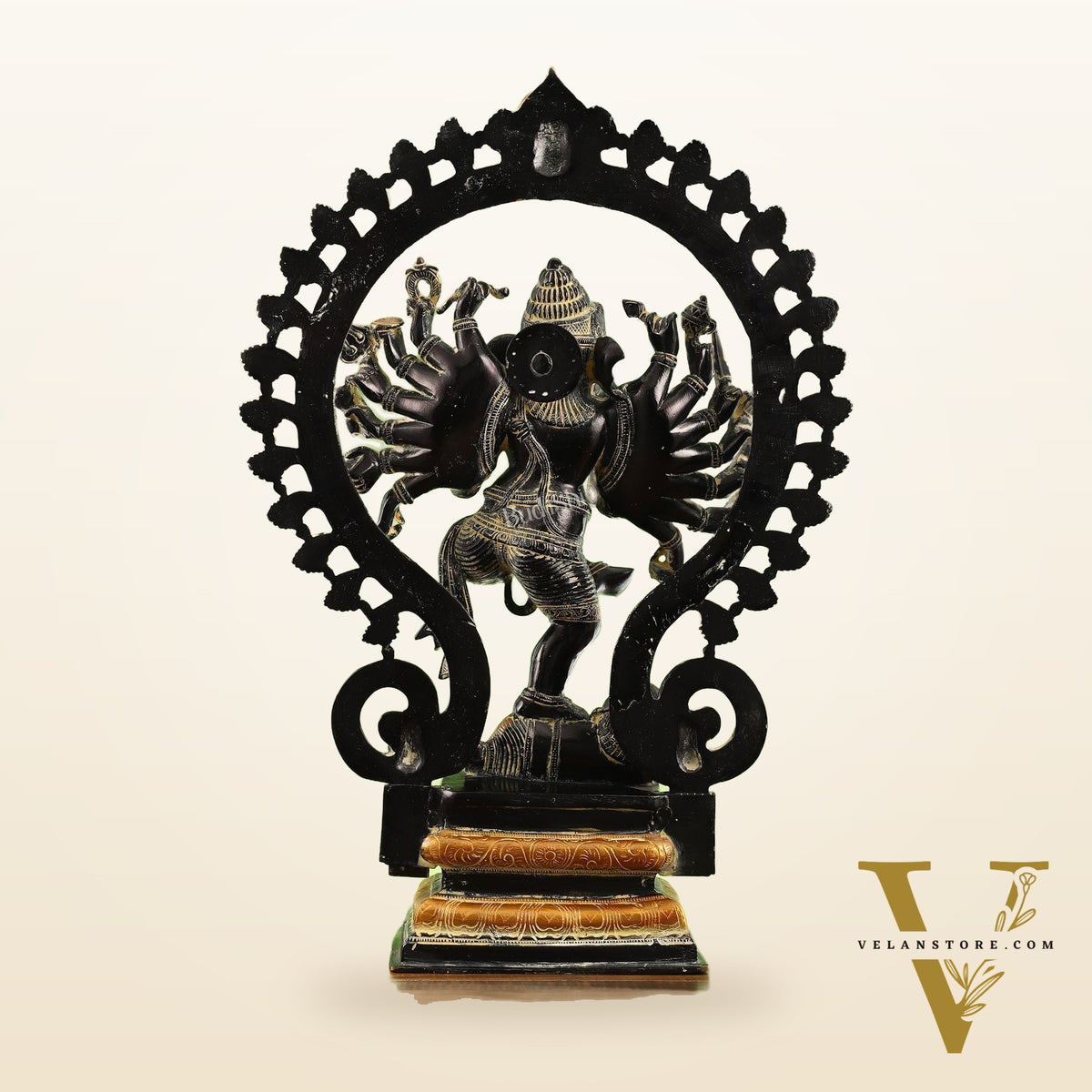 Dancing Ganesha Brass Statue with 16 Arms | 26 inch.