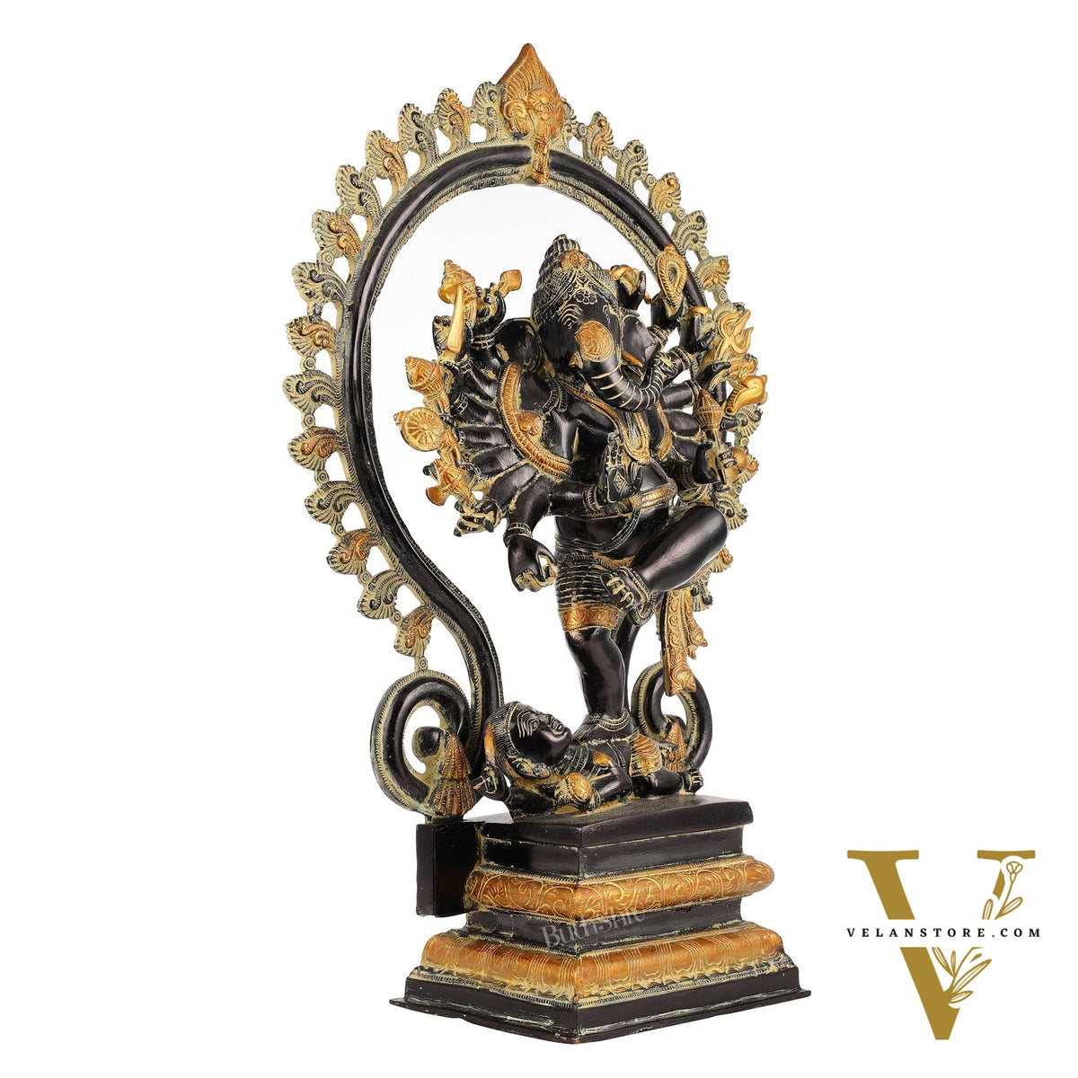 Dancing Ganesha Brass Statue with 16 Arms | 26 inch.