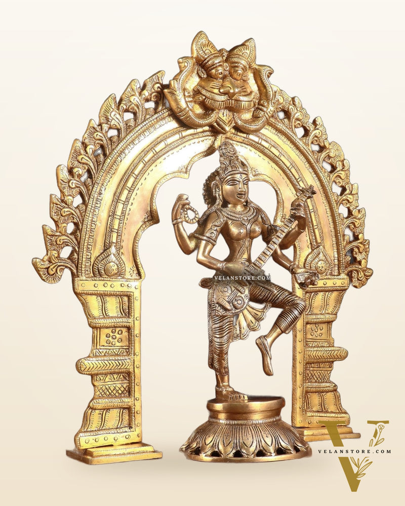 Dancing Saraswati Brass Statue with Golden Prabhavali – 17”
