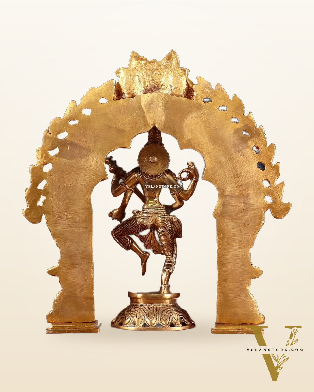 Dancing Saraswati Brass Statue with Golden Prabhavali – 17”