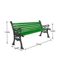 Terra Cast Iron 3 Seater Garden Bench for Outdoor Park - (Black+Green)