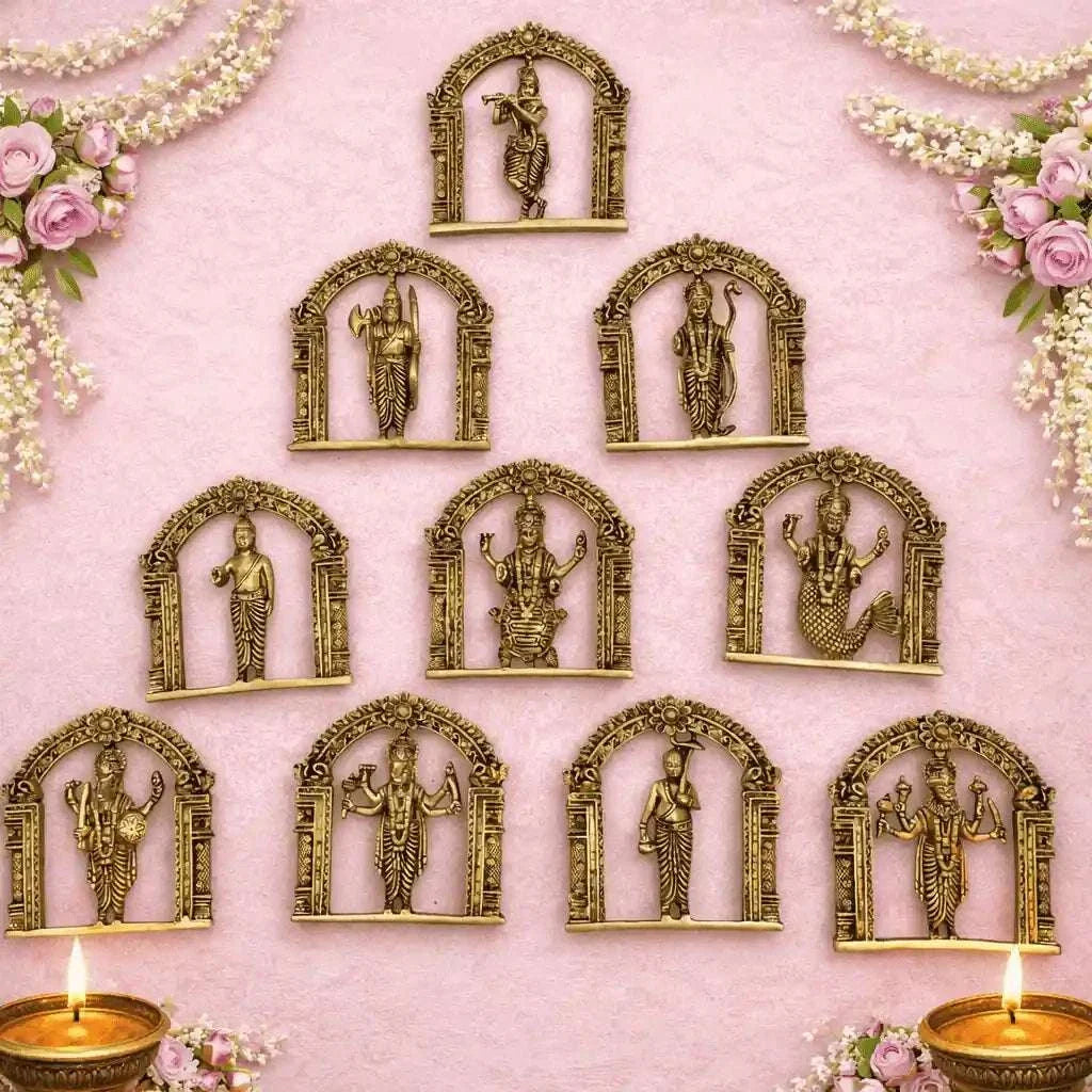Brass Dashavatara Wall Hanging Plates Set (6 Inch)