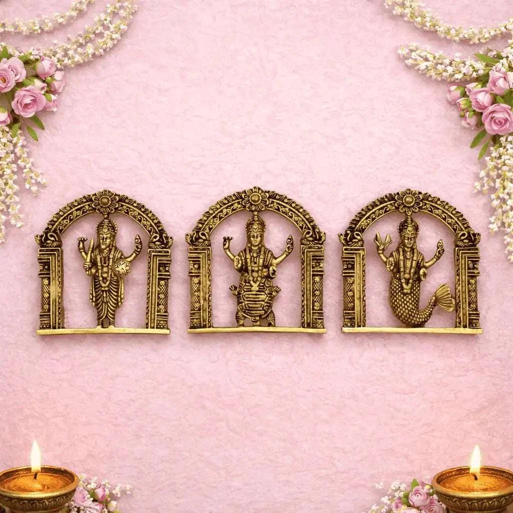 Brass Dashavatara Wall Hanging Plates Set (6 Inch)