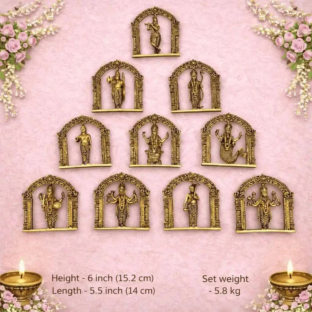 Brass Dashavatara Wall Hanging Plates Set (6 Inch)