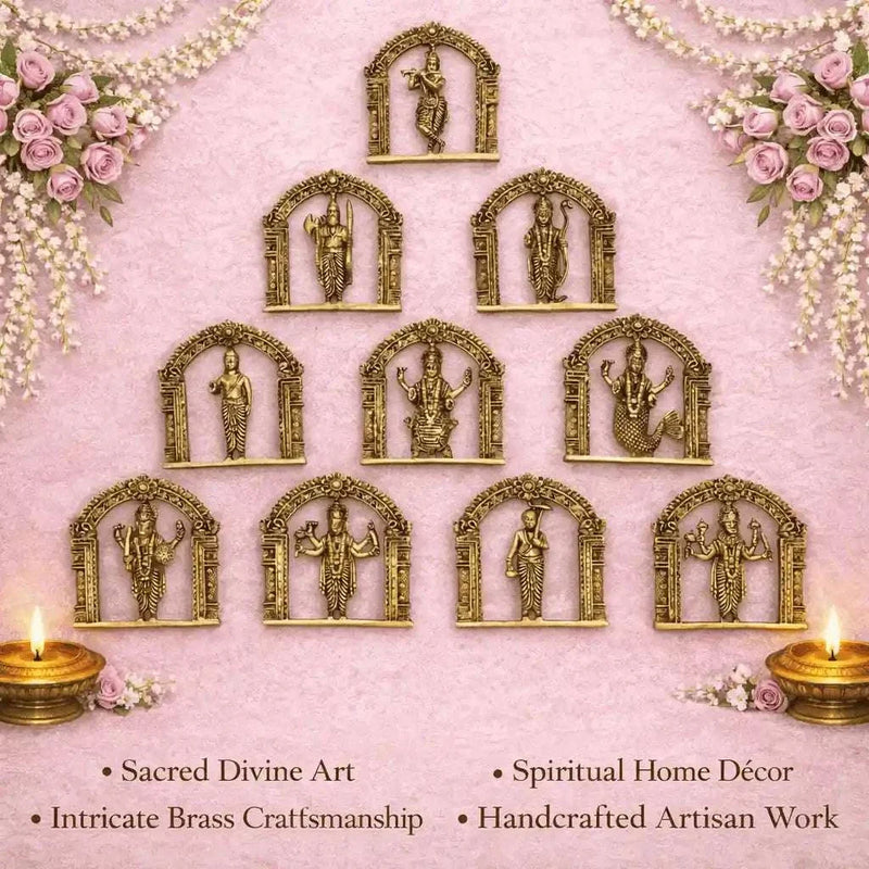 Brass Dashavatara Wall Hanging Plates Set (6 Inch)