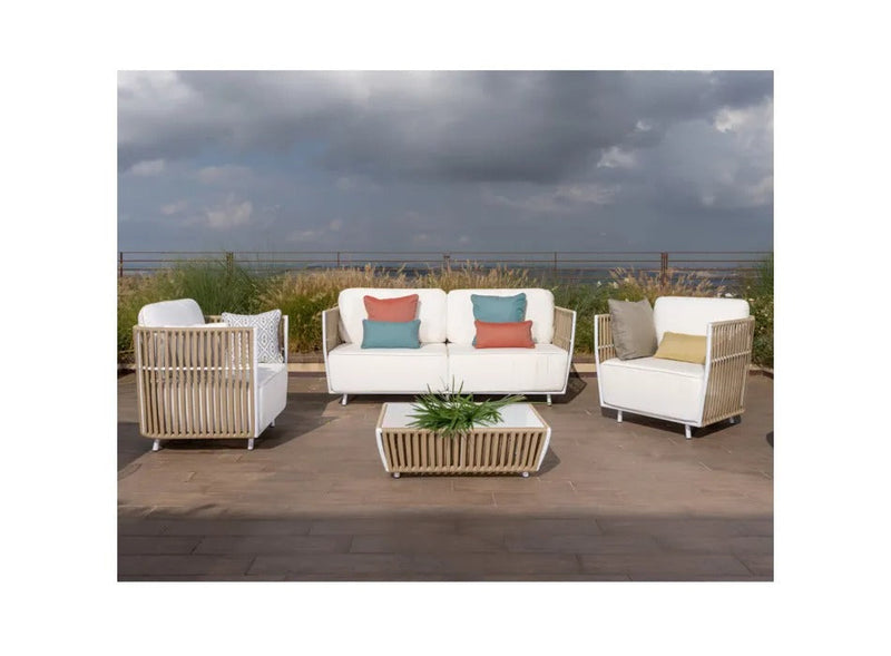 Swoop Outdoor Garden Balcony Sofa Set 2 Seater, 2 Single seater and 1 Table Set (Beige + White)
