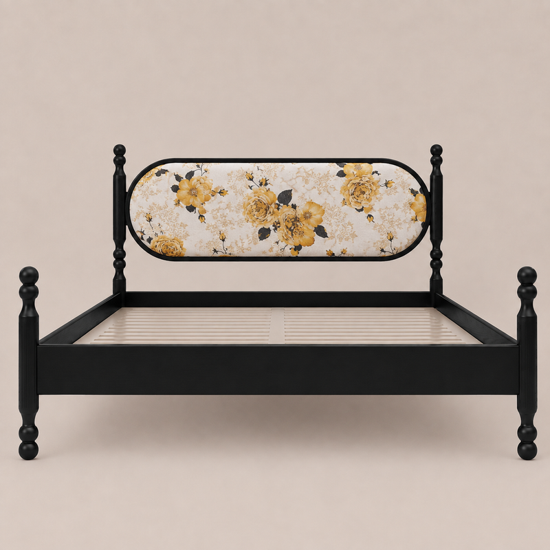 Kingsley Solid Wood Bed with Upholstered Headboard