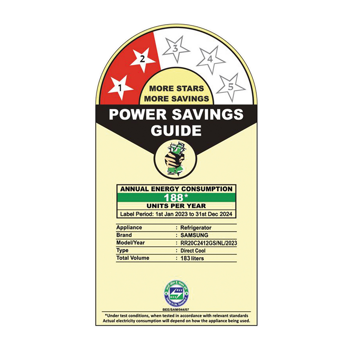 SAMSUNG Stylish Grande 183 Litres 2 Star Direct Cool Single Door Refrigerator with Stabilizer Free Operation (RR20C2412GS/NL, Grey Silver)