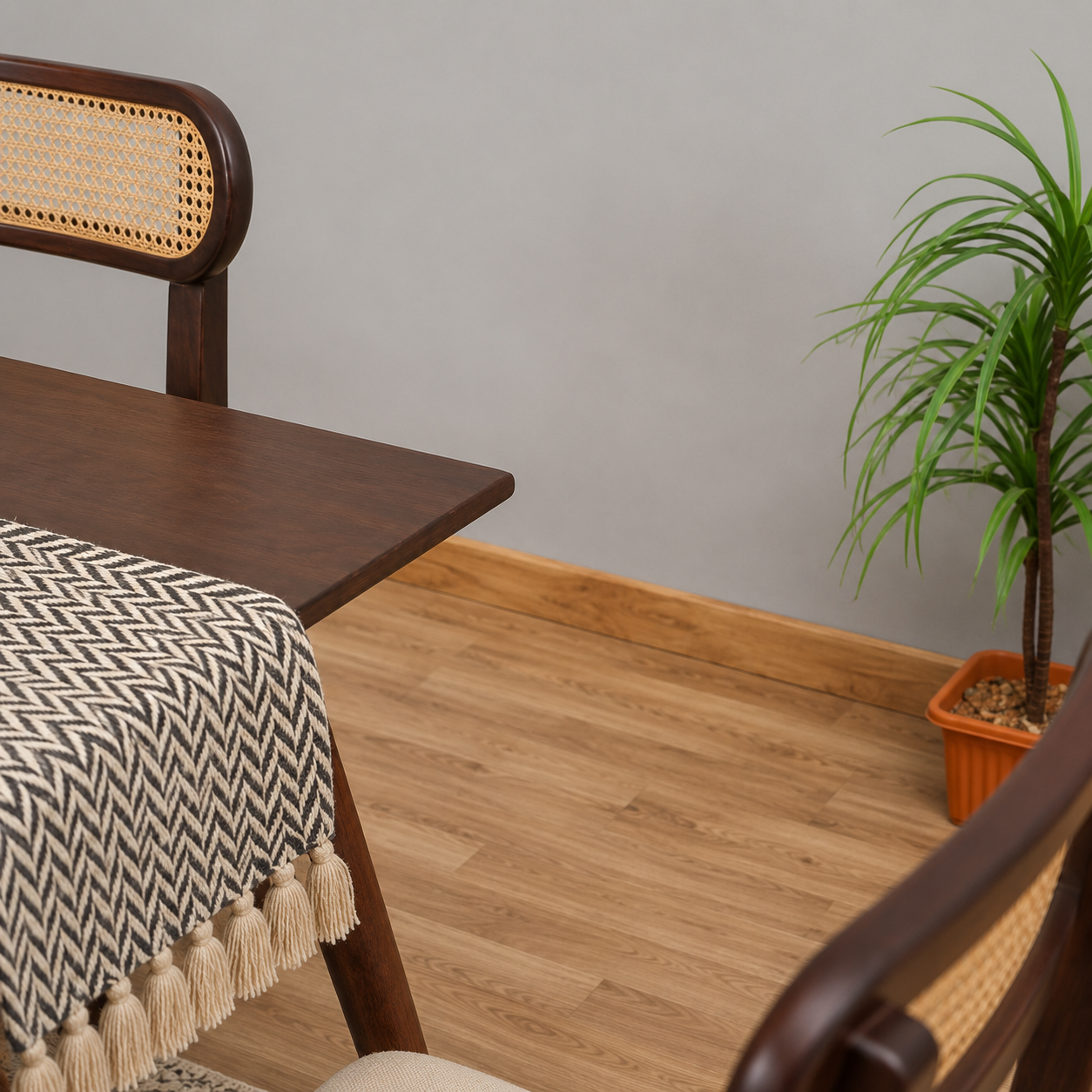 Ashton Solid Wood Rattan Cane Dining Table 4 Seater Set