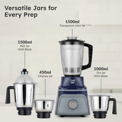Prestige Prism Plus 1000W Mixer Grinder, 3 SS Jars & 1.5L Transparent Juicer Jar: Wet 1.5L, Dry 1.0L, Chutney 450ml, Heavy Duty Motor + Prestige 1.5L PMC 3.0 Plus Multi Kettle / Multi Cooker