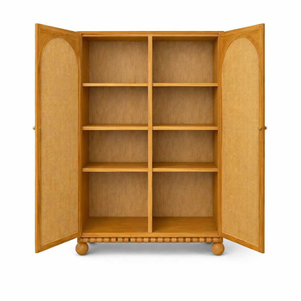 Valencia Rattan Mid-Century Wooden Cane Cabinet