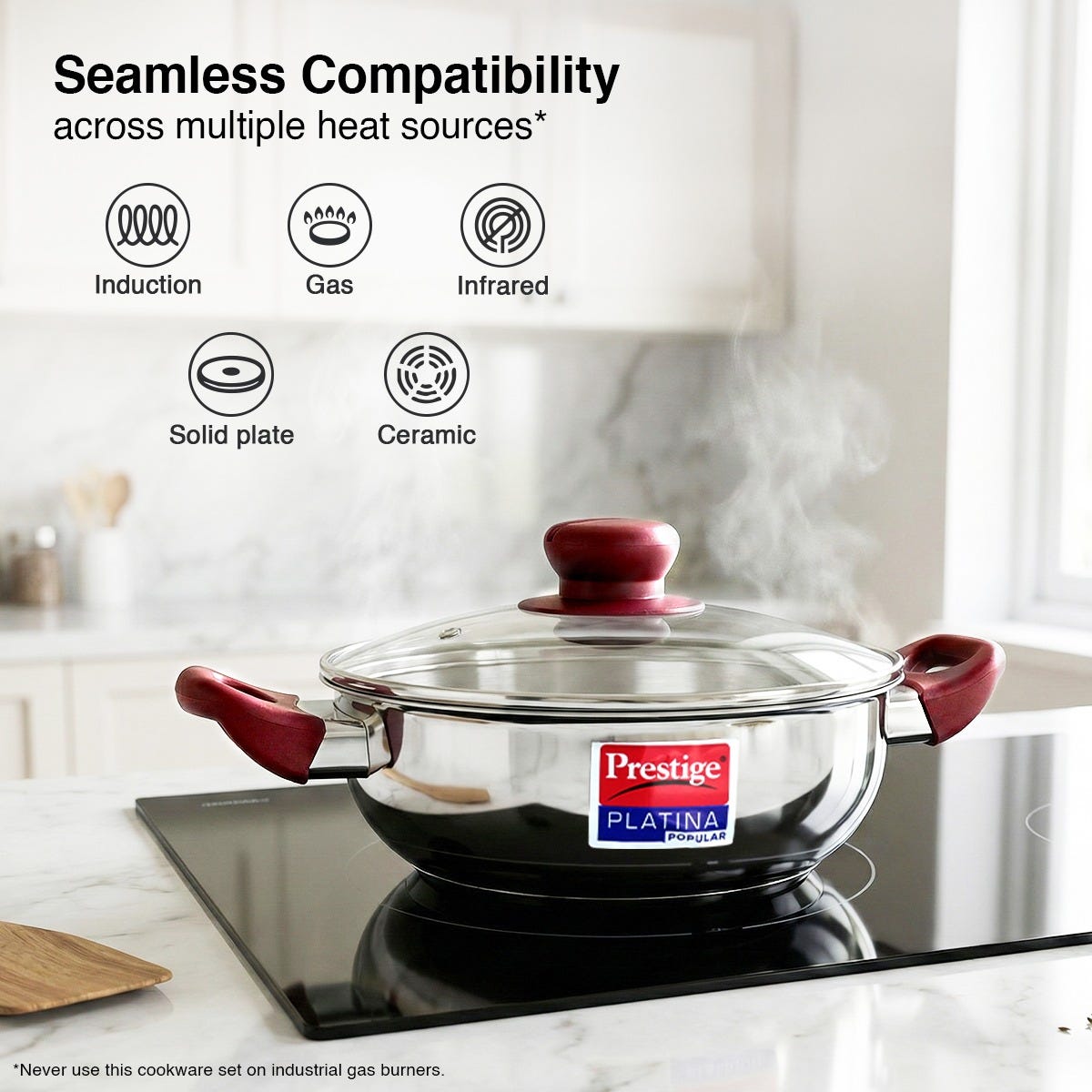 PRESTIGE SVACHH TRI-PLY HANDI PRESSURE COOKER 3 LITRE, Prestige Platina Popular Stainless Steel Unique Impact Forged Bottom Kadai with Toughened Glass Lid, 24cm (2.8 L) (Silver)