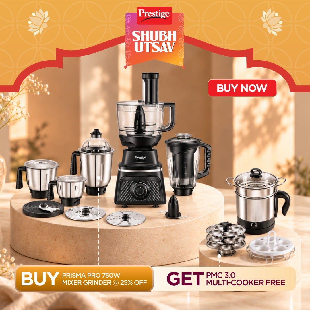 Prestige Prisma Pro 750W 5 Jars Mixer Grinder, 3 Stainless Steel Jars, 1 Multi Utility Jar, 1 Juice Jar, 6 Efficient Blades, Black & Silver + Prestige 1.5L PMC 3.0 Plus Multi Kettle / Multi Cooker